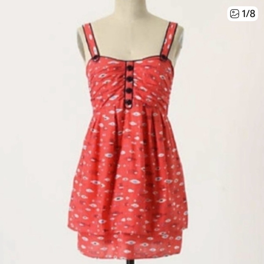 (BOGO FREE) Anthropologie Lilka Fish Print Cotton Tank Dress Vacation Size XS